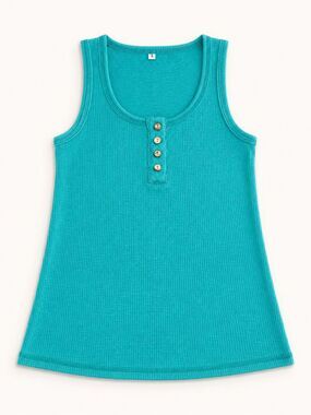 Kissfix Women’s Teal Ribbed Henley Tank Top Size Small Button Front